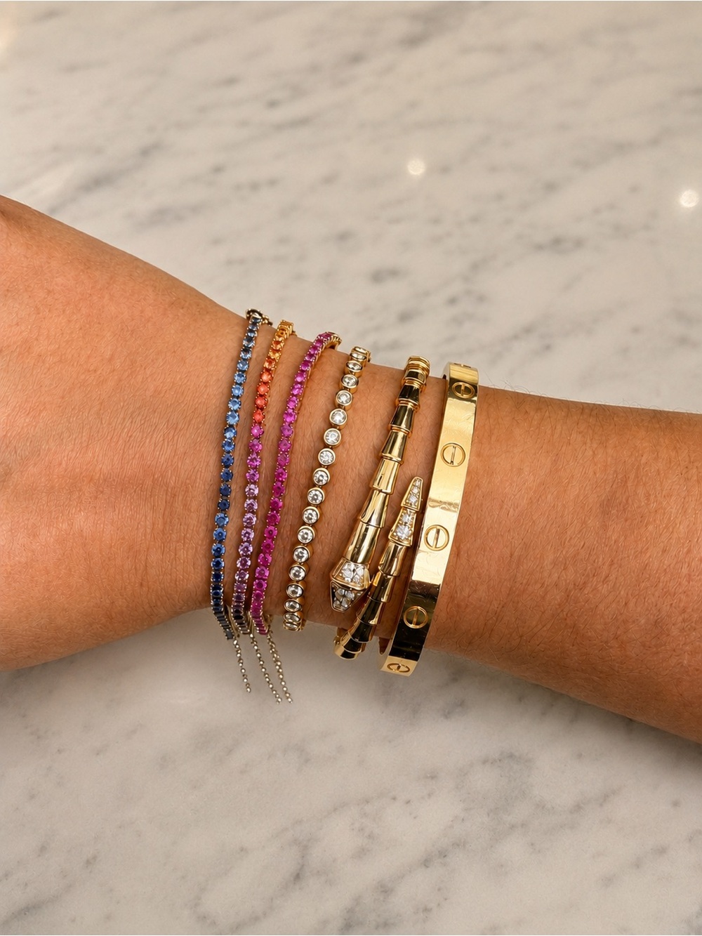 Natural pink ombre sapphire half tennis bracelet, half paperclip
